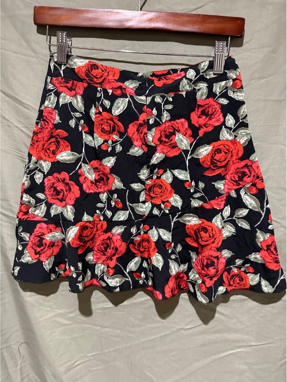 Black Red Rose Print Skirt